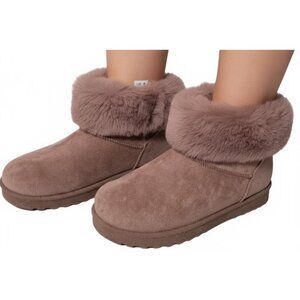 SO Women Coatimundi Mauve Soft  Faux-Fur Cuff Winter Slip-on Boots (Size 8) NiB